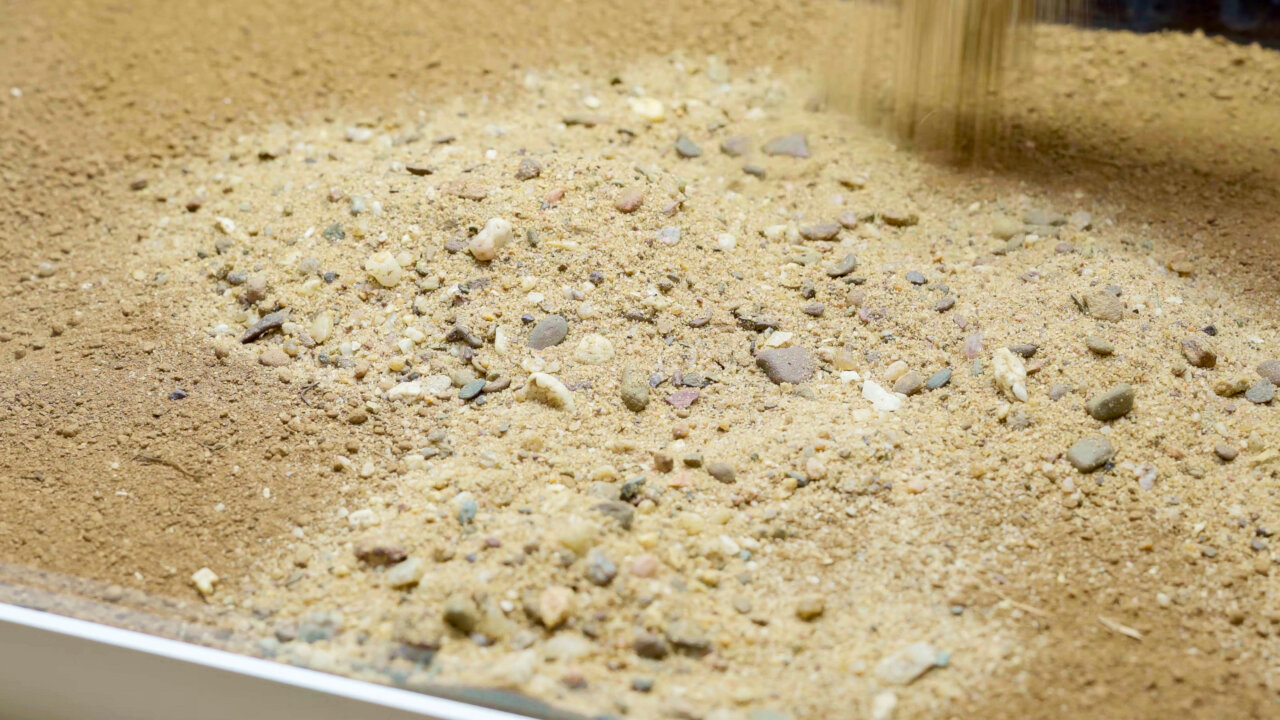 Beispiel für ein Bodengrundaufbau mit einer Mischung aus Sand, Kies und Nährboden.