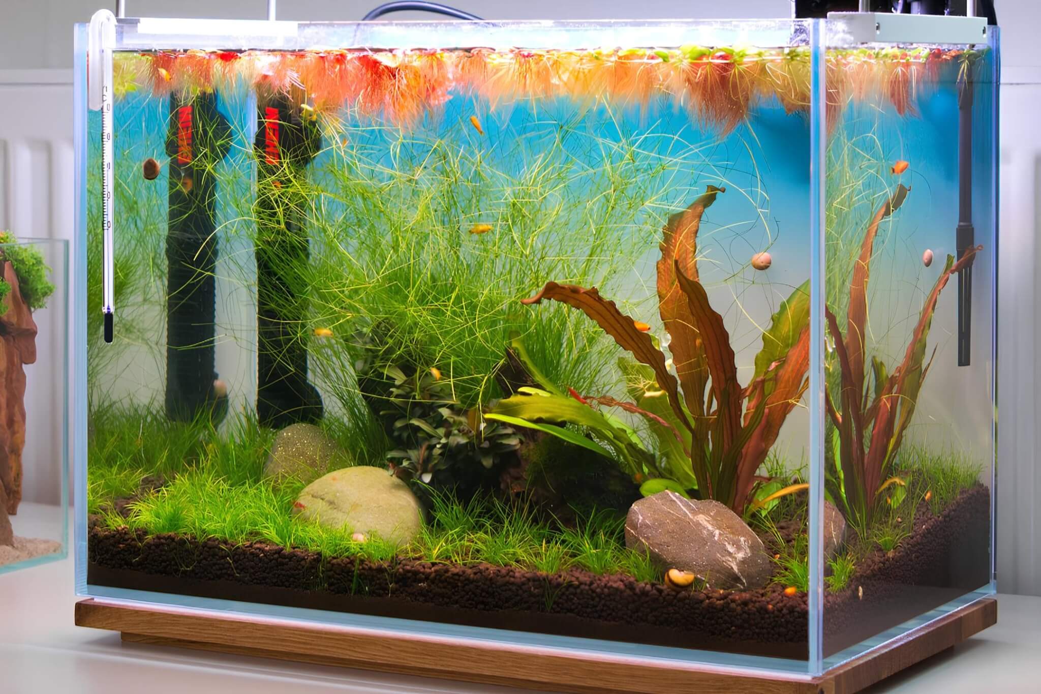 Kleines Nano Aquascape für Garnelen und Schnecken