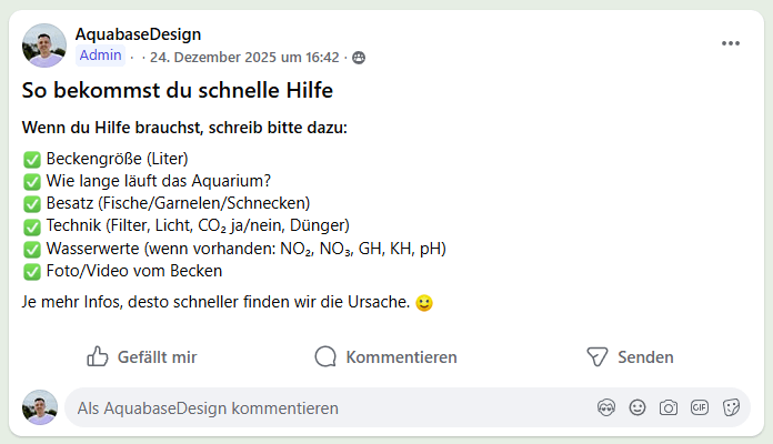 Leitfaden für schnelle Hilfe in einer Aquaristik Facebook Community