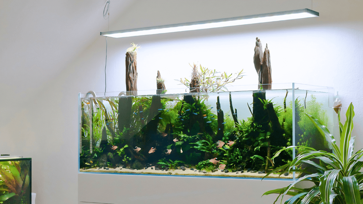 120P Naturaquarium mit bepflanzten Wurzeln und emersen Tillandsien